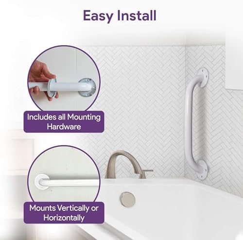 White 18 Inch Grab Bars for Bathtubs and Showers - Powder Coated Steel