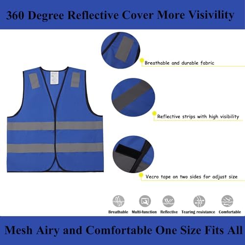 Blue Safety Vests 10 Pack - Reflective High Visibility Construction