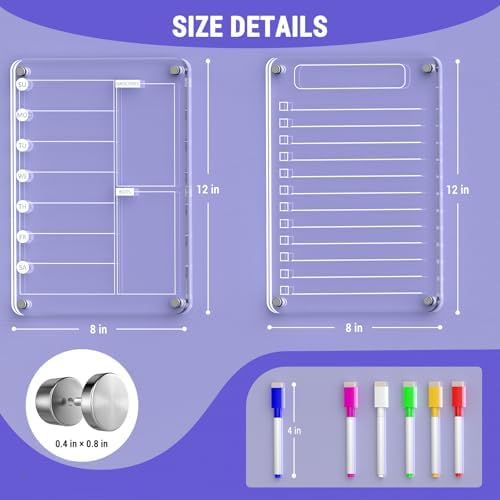 Magnetic Acrylic Weekly Planner and to Do List Set for Fridge – 8"×12"