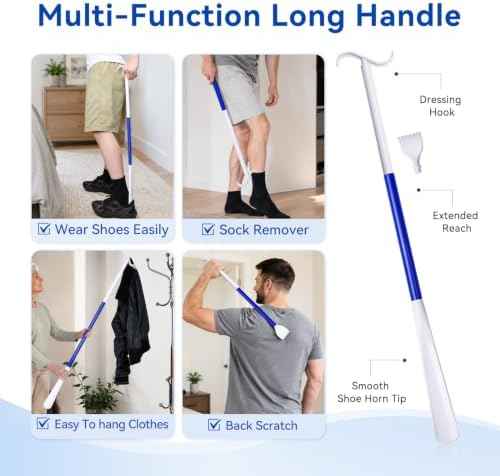 Sock Aid and 35.5 Inch Detachable Long Shoe Horn Set for Seniors, 2-Piece Sock Helper with Dressing Stick and Sock Remover for Putting on Socks, Shoes and Light Clothing Tasks