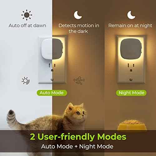 AUVON Plug-in LED Backlit Night Light 4 Packs, Motion & Dusk to Dawn Sensor
