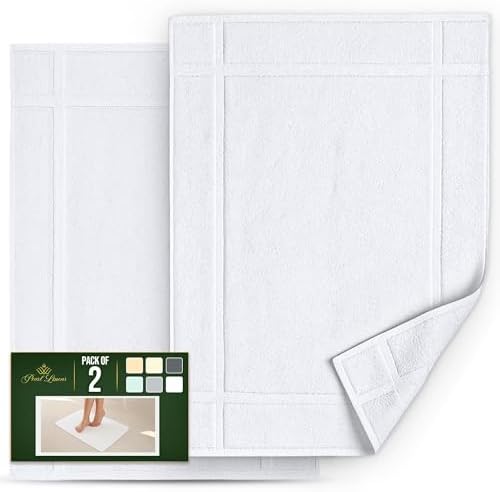 Pearl Linens 2 Pack Cotton Bath Mats for Bathroom, 20" X 30", White