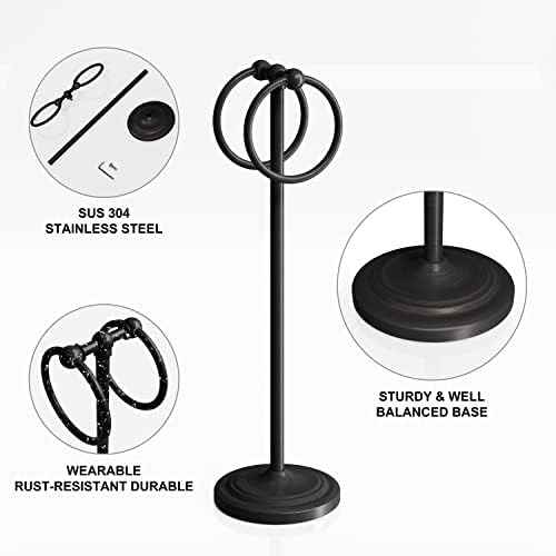 BGL Hand Towel Holder Stand for Bathroom, Hand Towel Stand for Bathroom Counter, Free Standing Towel Racks for Bathroom with Weighted Wood Base,19" High-Oil Rubbed Bronze