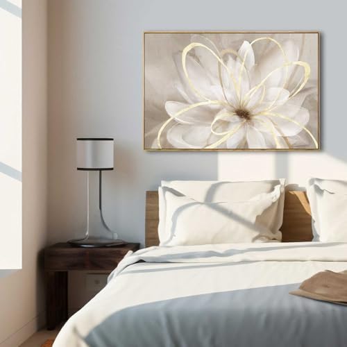 SOUGUAN White Flower Picture Gold Botanical Paintings for Wall