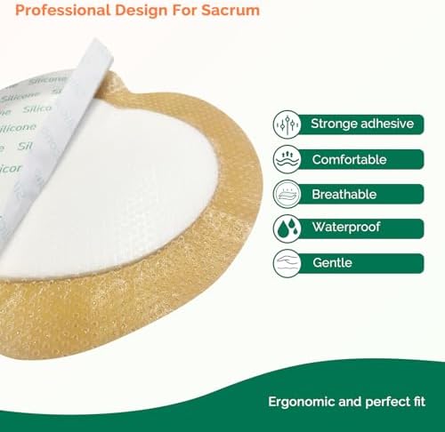 Sacrum Foam Dressing with Border - 10 Packs Silicone Adhesive 7"x7"