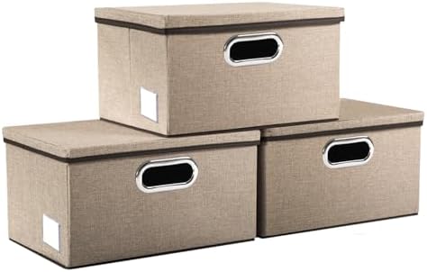 PRANDOM Storage Bins with Lids [3-Pack] Jute Fabric Foldable Storage