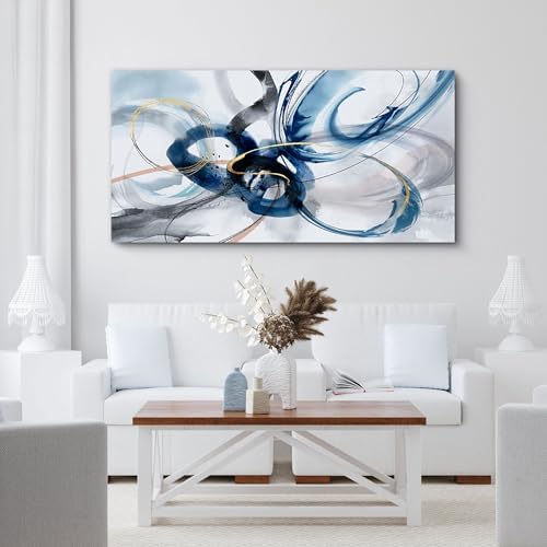 yiijeah Abstract Wall Art - Blue and White Pictures Wall Decor Living