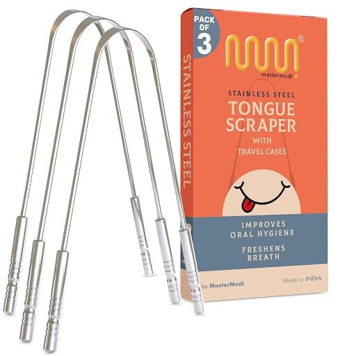 MasterMedi Tongue Scraper for Adults, 100% Stainless Steel Tongue Scrubber for by MasterMedi