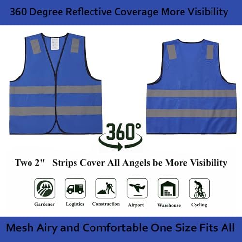 Blue Safety Vests 10 Pack - Reflective High Visibility Construction
