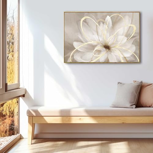 SOUGUAN White Flower Picture Gold Botanical Paintings for Wall