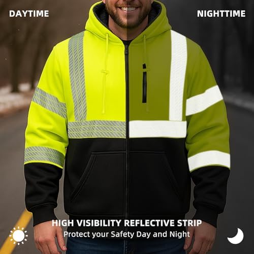 Hi Vis Hoodie Reflective Safety Jacket for Men,Class 3 High Visibility