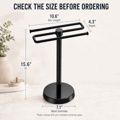 Hand Towel Holder Stand, 3.3 lb Weighted Design, Matte Black