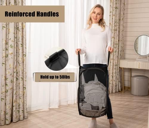 HOUSE AGAIN Strong Mesh Pop Up Laundry Hamper, 70L Collapsible Laundry