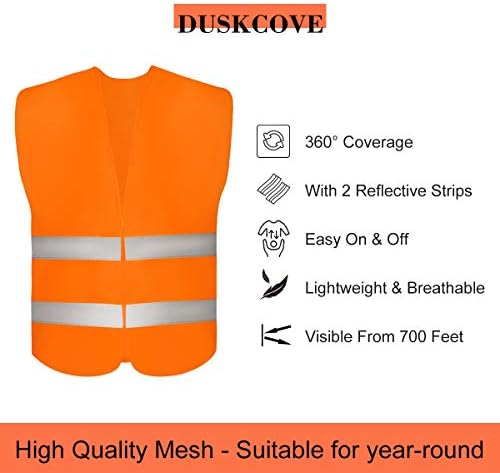DUSKCOVE 10 Pack High Visibility Safety Vests with 2 Hi Vis Reflective