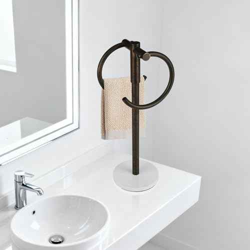 19 inch Oil Rubbed Bronze Double Towel Holder Stand,Hand Towel Bar Bathroom Vanity Countertop Towel Hanger Free Standing,Towel Ring Hardware Accessories Towel Rack