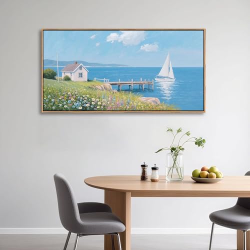Coastal Pictures for Living Room, Beach Wall Art, Floral Wall Art