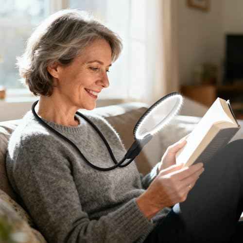 Hands-Free Magnifying Glass with Light, Rechargeable Neck Lighted Magnifier