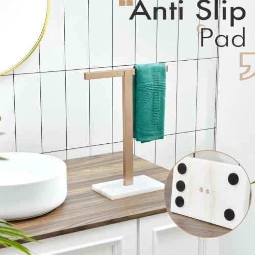 KOKOSIRI Hand Towel Holder Stand Towel Rack with Marble Base for Bathroom Kitchen Vanity Countertop, Champagne Bronze Stainless Steel 15.7'' Height THS0002-SM-CPG