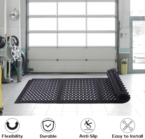 Interlocking Rubber Floor Mats 21”x21” 8 Pack - Open Grid Drainage