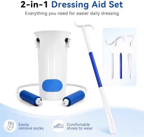 Sock Aid and 35.5 Inch Detachable Long Shoe Horn Set for Seniors, 2-Piece Sock Helper with Dressing Stick and Sock Remover for Putting on Socks, Shoes and Light Clothing Tasks