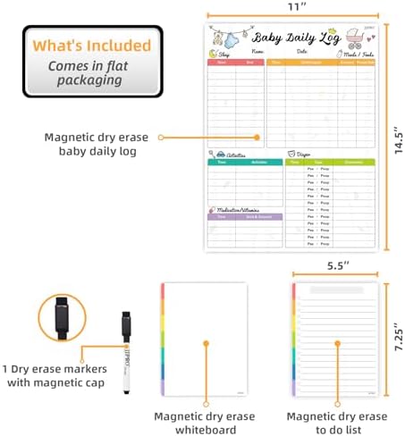 Newborn Baby or Toddler Log Tracker Whiteboard - Reusable Daily