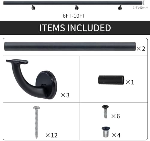 8FT Modern Aluminum Handrail Set, handrails for Indoor