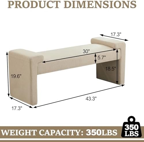 WUTUTUEE 43" Linen End of Bed Bench Upholstered Modern Bedroom Bench