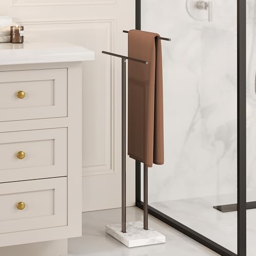 KES Bronze Standing Towel Rack with Weighted Marble Base, Towel Rack Stand