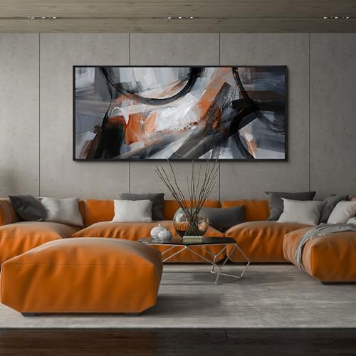 KLAKLA Wall Art for Living Room - Black and Orange Boho Abstract