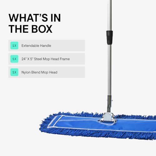24 Inch Blue Commercial Dust Mop & Floor Sweeper with Extendable