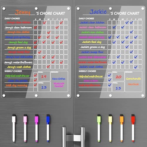 Neatsure Acrylic Magnetic Chore Chart for 2 Kids, Clear Chores Chart