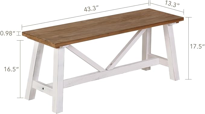 Wnutrees 43" Farmhouse Wood Bench, Narrow Bench, Long Bench Seat - Image 2