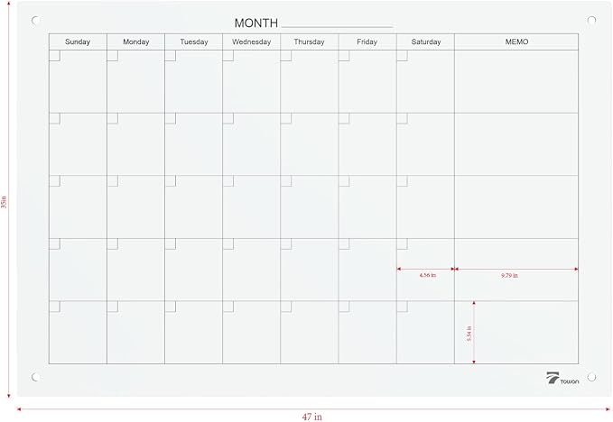 TOWON 47 x 35 Inch Large Glass Dry Erase Board, Magnetic Whiteboard Calendar - Image 7