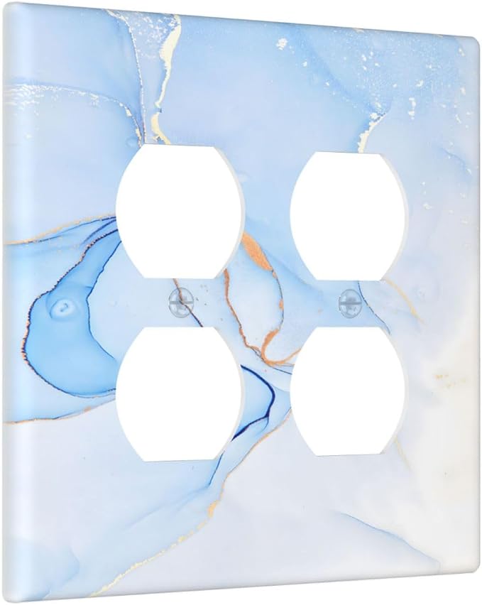 Modern Art Blue Gold Marble Abstract Luxury Print Outlet Covers 2 Gang Double - Image 2