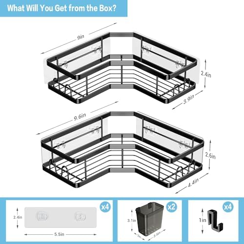 AKTECKE Corner Shower Caddy, 2 Pack Adhesive Shower Corner Organizer