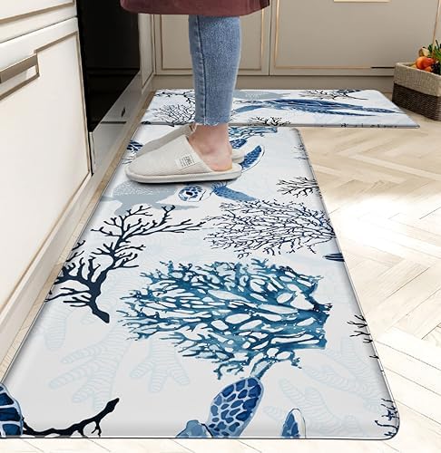 Coastal Beach Kitchen Floor Mat Rugs Nautical Decorative Coral Sea