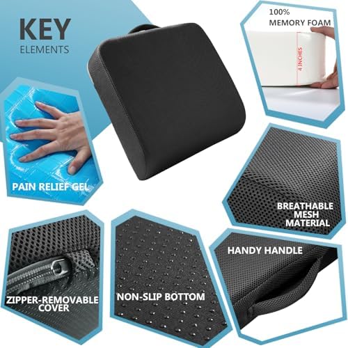 YOUFI Extra Thick Large Seat Cushion, Gel Memory Foam Cushion with