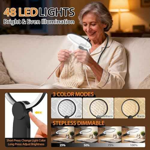 Hands-Free Magnifying Glass with Light, Rechargeable Neck Lighted Magnifier