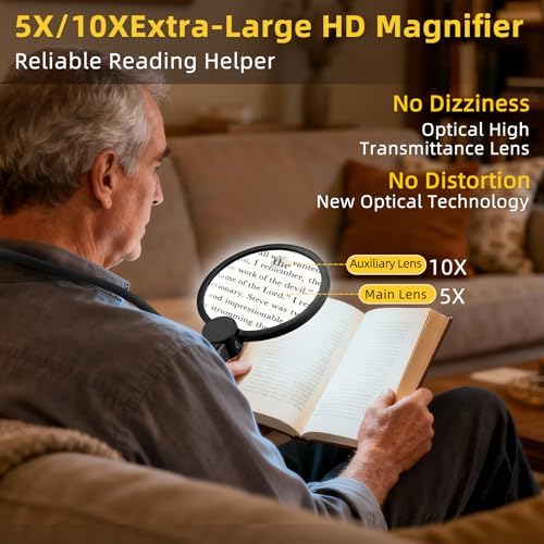 2500mAh Magnifying Glass with Light, Upgrade LCD Display Screen 5X/10X