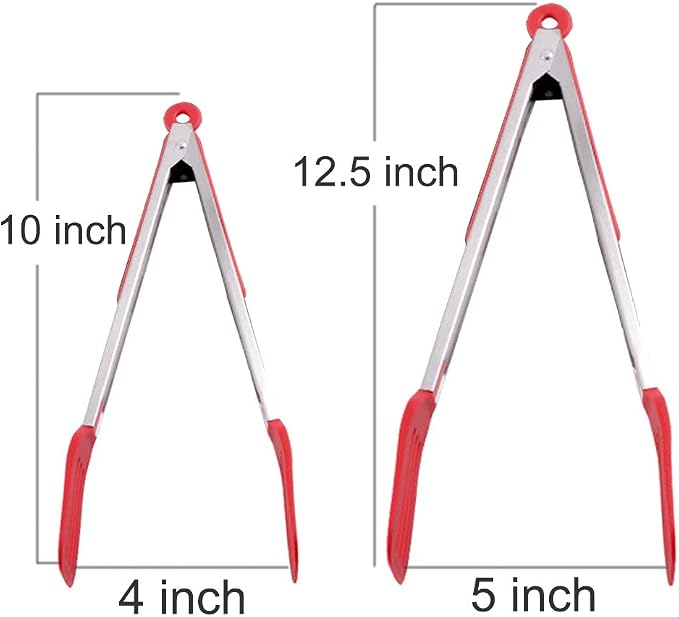 Cooking Tongs 9 inches and 12 inches Stainless Steel Kitchen Silicone Serving - Image 2