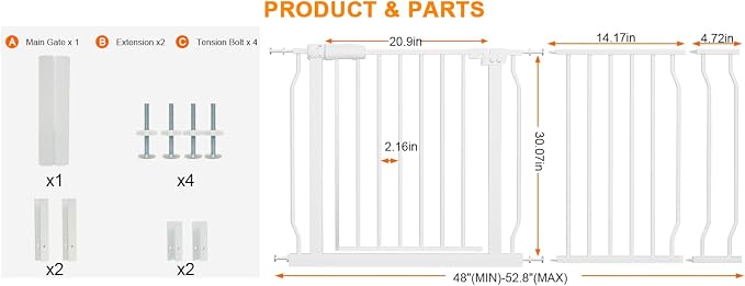 HOOEN Extra Wide Baby Gates 48-53 Inch Indoor Child Gate - Image 2