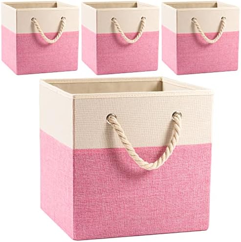 PRANDOM Large Foldable Cube Storage Bins 11x11 inch [4-Pack] Fabric
