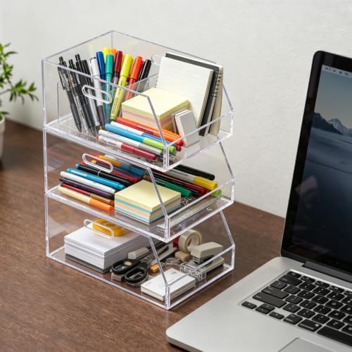 Gelite Stackable Storage Bins Open Front Clear Organizer Bins with