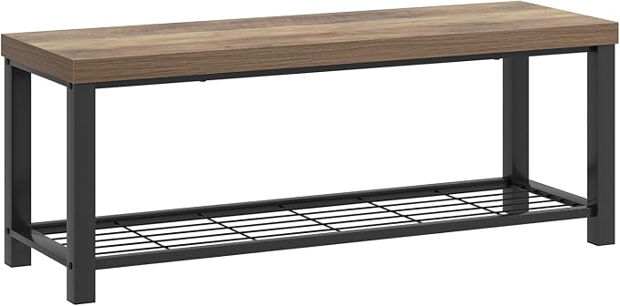 FOLUBAN Entryway Bench, Industrial Wood and Metal Storage Bench - Image 9