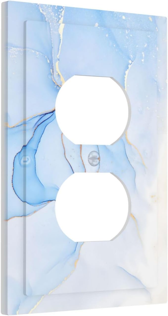 Modern Art Blue Gold Marble Abstract Luxury Print Outlet Covers 1 Gang Duplex - Image 2