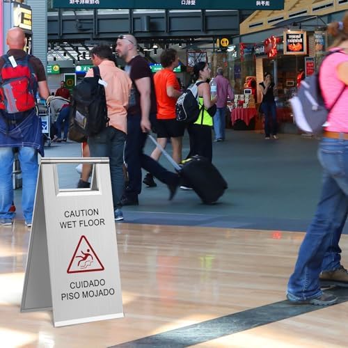 Kigley 2 Pcs Wet Floor Sign, 17 Inch Stainless Steel Caution Wet Floor