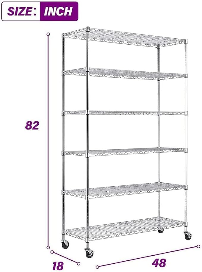 FDW 48"L×18"W×82"H Wire Shelving Unit Storage Cart Metal Shelf Rolling Utility - Image 3