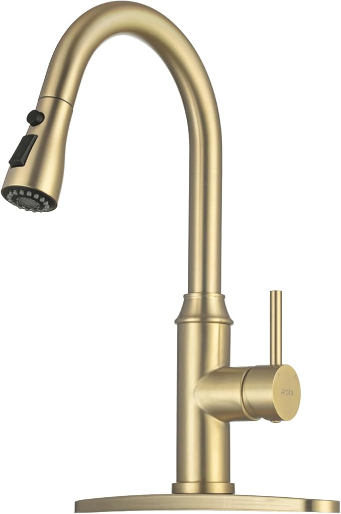 Gold Kitchen Faucet with Sprayer, Single Handle Kitchen Sink Faucet with Pull by AROFA