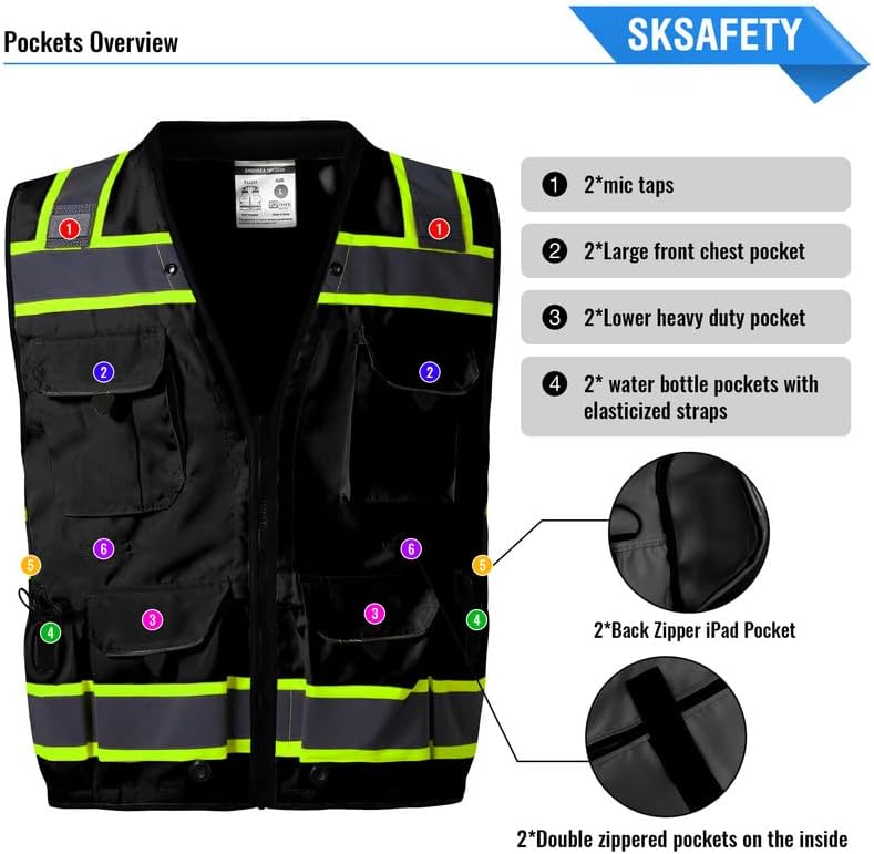 SKSAFETY 12 Pockets Professional level Safety Vest, Class 2 High