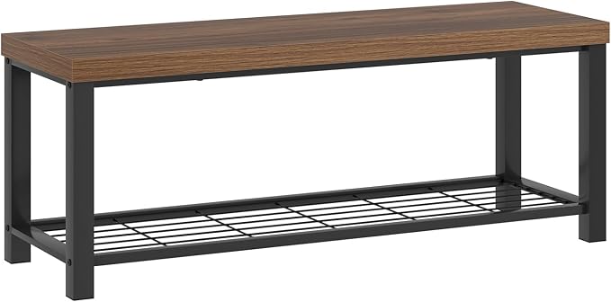 FOLUBAN Shoe Bench, Modern Wood and Metal Storage Bench - Image 9